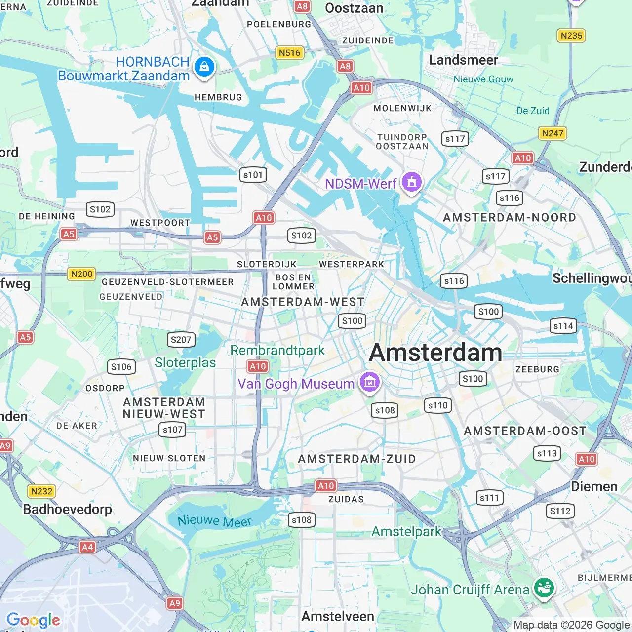 Kaart van Amsterdam en omgeving